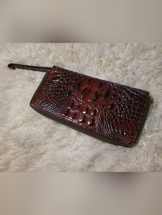 Brahmin Handbags - BRAHMIN Skyler Crocodile-Embossed Zip Wallet Wristlet - Pecan Melbourne